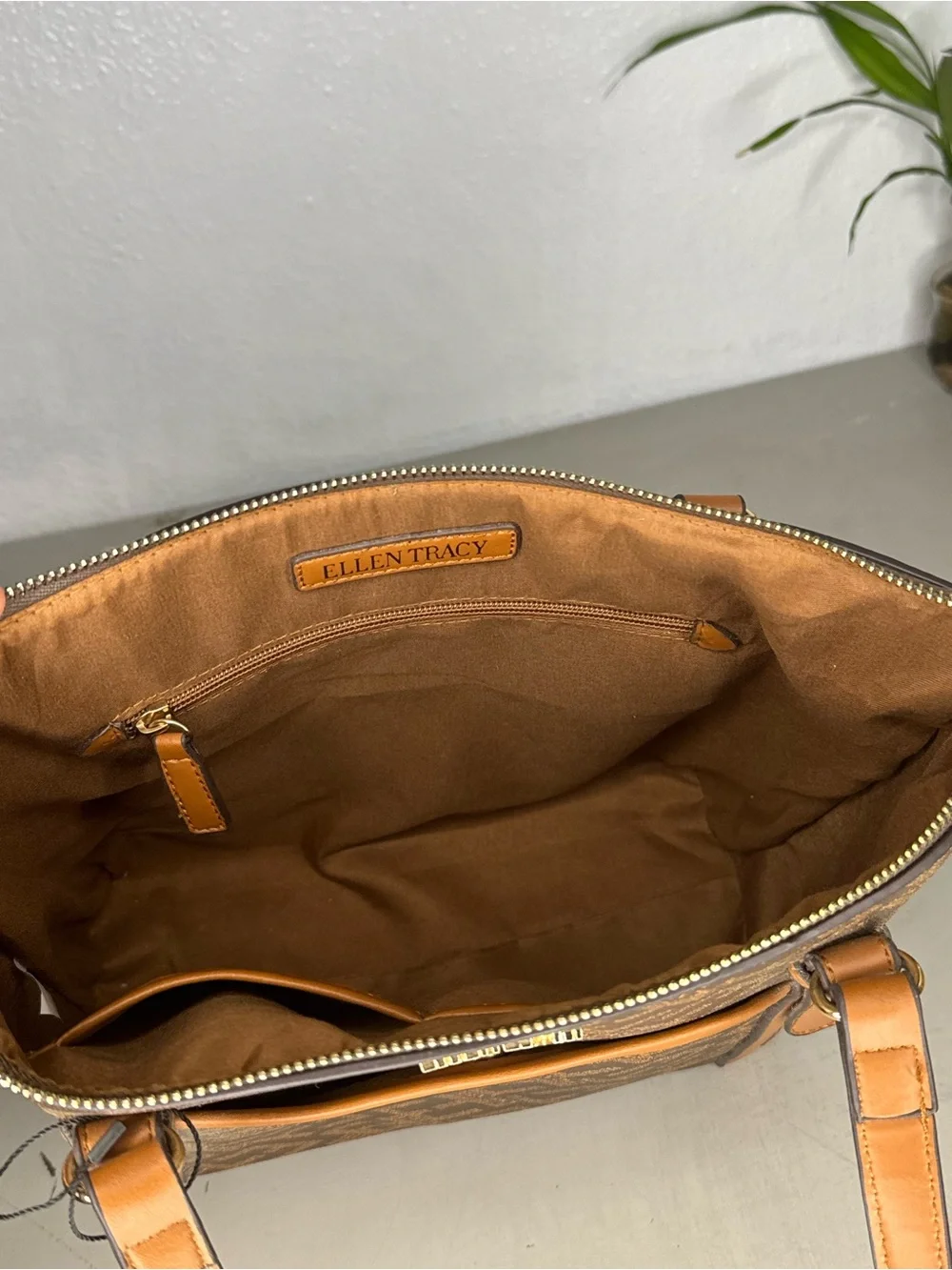Ellen Tracy - Brown Monogram Tote with Tan Trim Brand New Bag